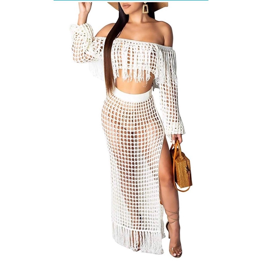 White crochet cover up set NEVER WORN